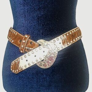 Nocona Women's Leather Cowhide Rhinestone Belt w/Buckle Size SM